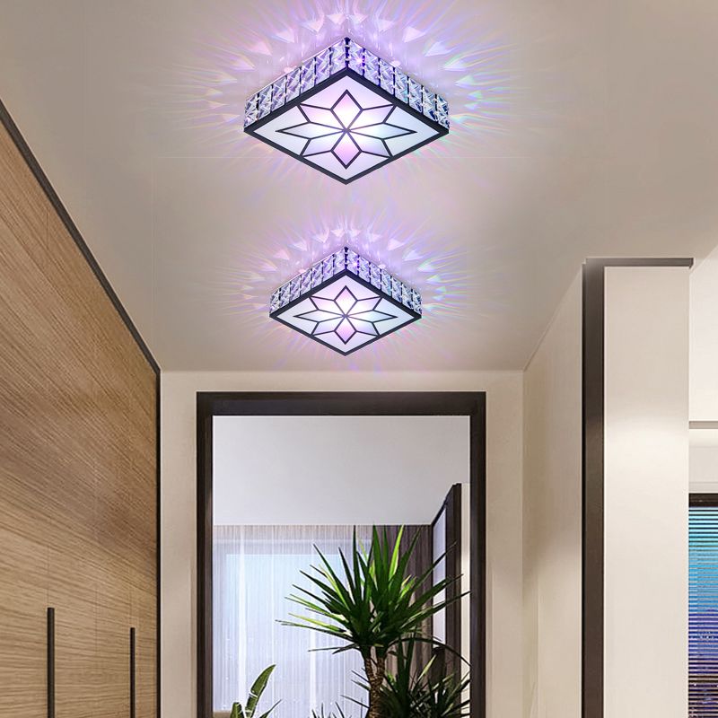Beveled Crystal Square Flushmount Light Minimalist Clear LED Flush Ceiling Light Fixture for Foyer