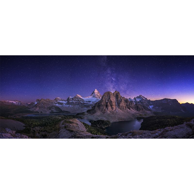 Purple Starry Night View Mural Mountain Scenery Modern Waterproof Wall Decor for Home