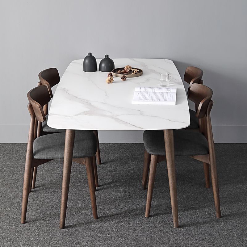 Contemporary Sintered Stone Dining Table Rectangular 4 Legs Table in White