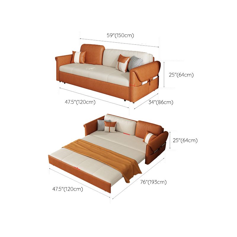 Faux leather Sleeper Sofa Orange Square Arms Sofa Bed with Upholstered, 33.85 " Wide