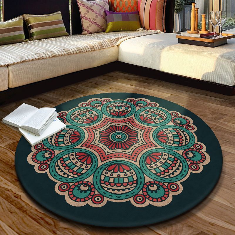 Multi Color Moroccan Rug Synthetics Blossom Patterned Carpet Anti-Slip Backing Stain Resistant Machine Washable Rug for Dining Room