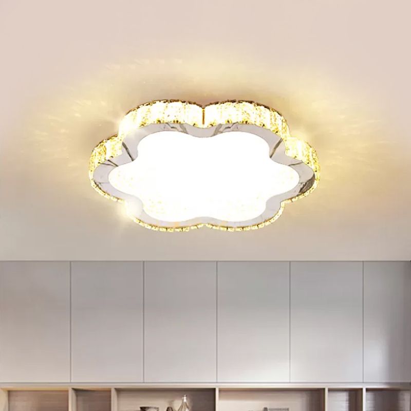 Modern Style Petal Flush Ceiling Light Clear Crystal LED Porch Lighting Fixture in Stainless-Steel