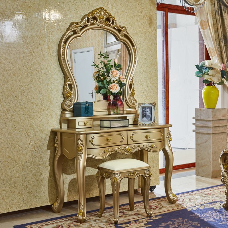 Victorian Wooden Vanity Dressing Table Gold 2-Drawer Make-up Vanity