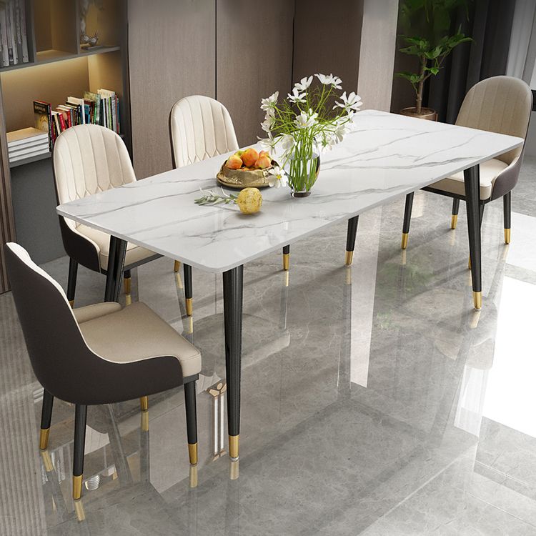 Contemporary Fixed Faux Marble Dining Room Table with 4 Black Metallic Legs Kitchen Dining Set