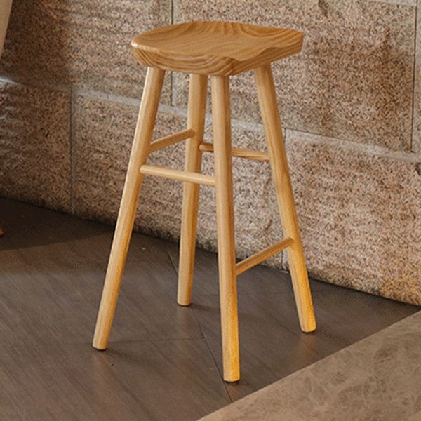 Modern Armless Backless Counter Stool Pine Wood Cafe Bar Stool with Wooden Seat