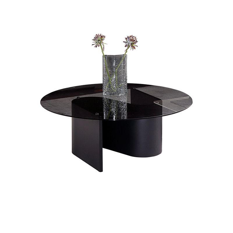 Tempered Glass Top Cocktail Table Round Coffee Table for Living Room
