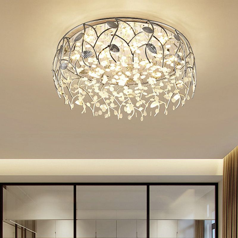 Round Living Room Flush Mount Lamp Crystal LED Contemporary Flush Light Fixture in Chrome