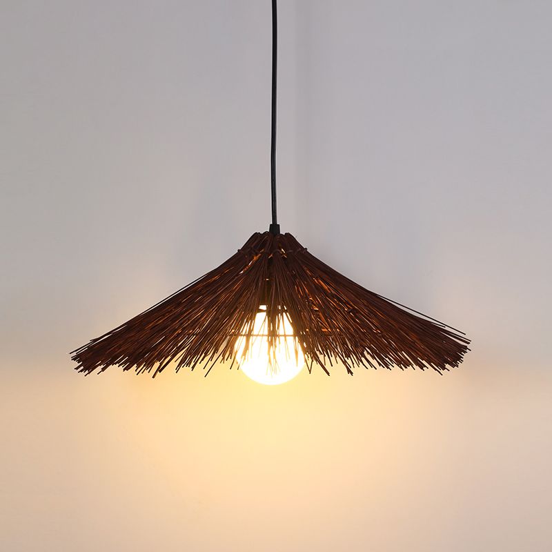 Asia Bamboo Down Pendant Hat Dining Room Hanging Ceiling Light with 1 Light