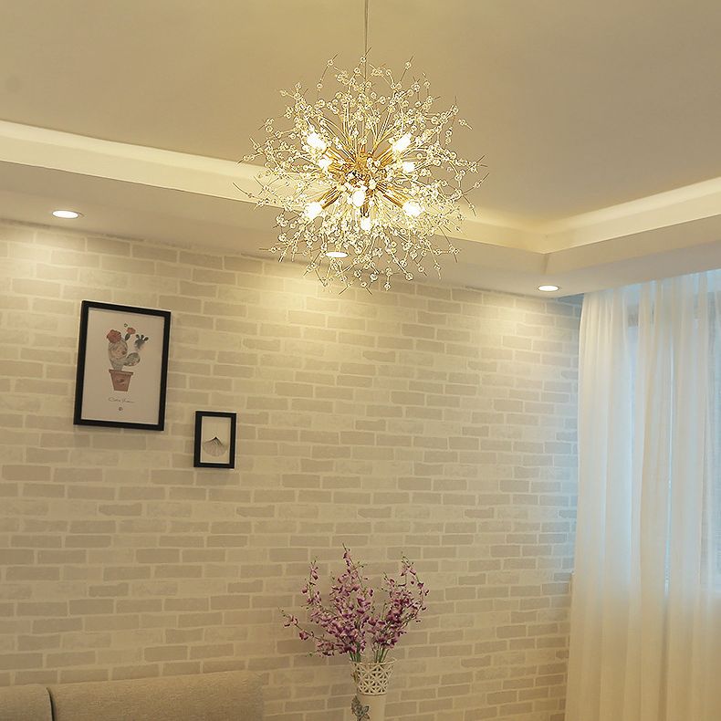 17,7 pollici largo dente di leone di cristallo appeso a 8 luci lampada in acciaio inossidabile in acciaio inossidabile per soggiorno camera da letto