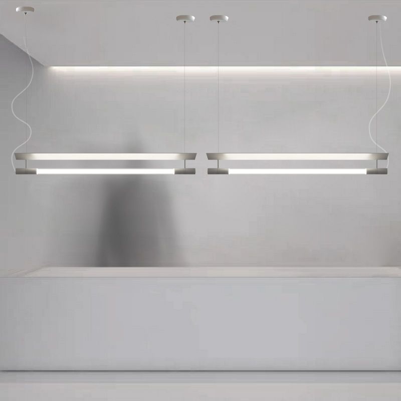 Modern Style Linear Shape Island Lighting Idea Metal 1 Light Island Pendant in Silver