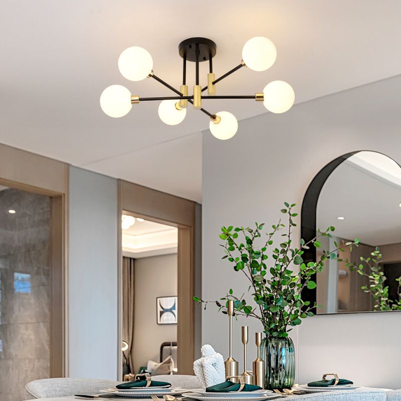 Luminaire de plafond à sphère noire, luminaire de Style moderne en verre multi-lumières, lampes semi-encastrées