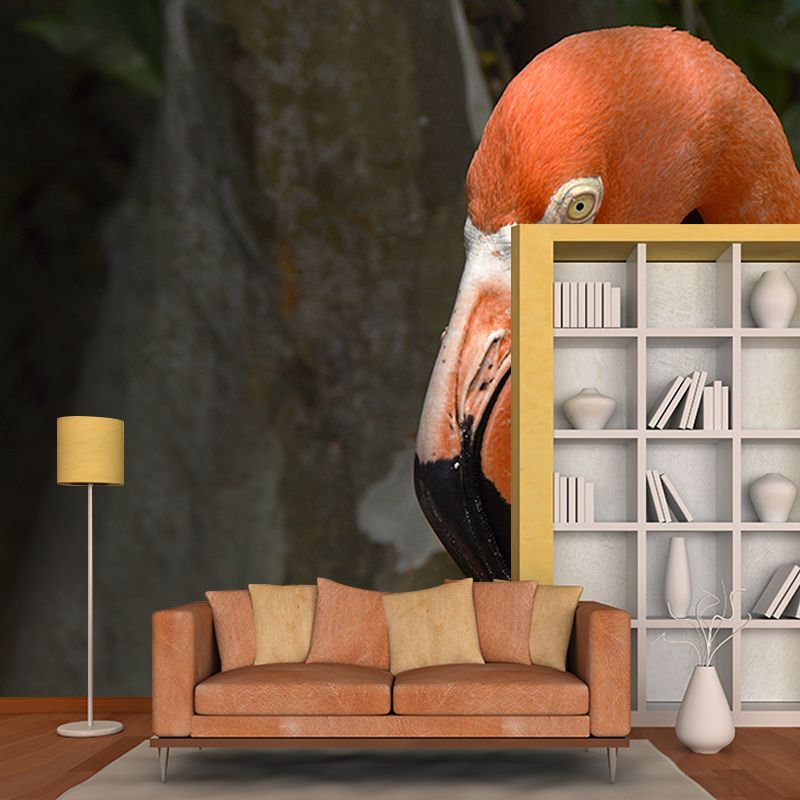 Orange Flamingo Murals for Dining Room Bedroom Decoration, Moisture Resistant