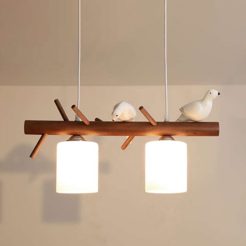 Luces de isla de cilindro de estilo contemporáneo luces colgantes de la isla de vidrio blanco