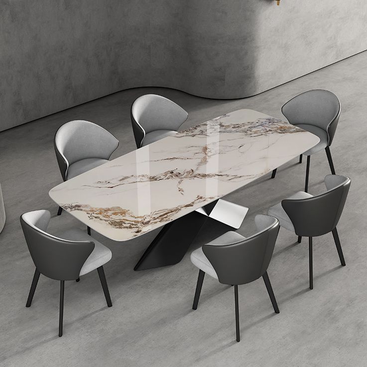 Modern Style Sintered Stone Dining Table with Standard Height Table and Black Pedestal Base