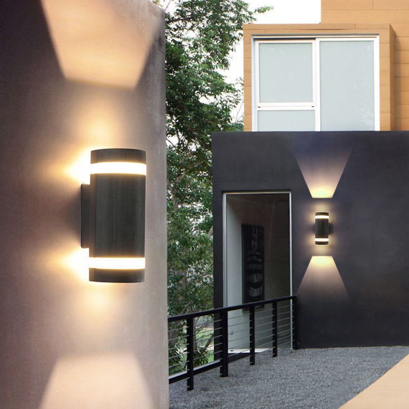 Cylinder Shape Sconce Modern Style Metal 2 Lights Wall Light in White/Black