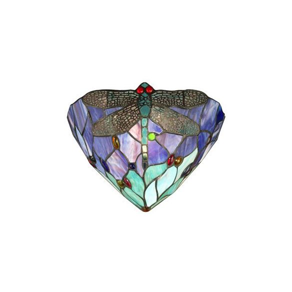 Dragonfly Wall Sconce Lighting Loft Style 1 Head Stained Glass Wall Mount Light in Purple and Green