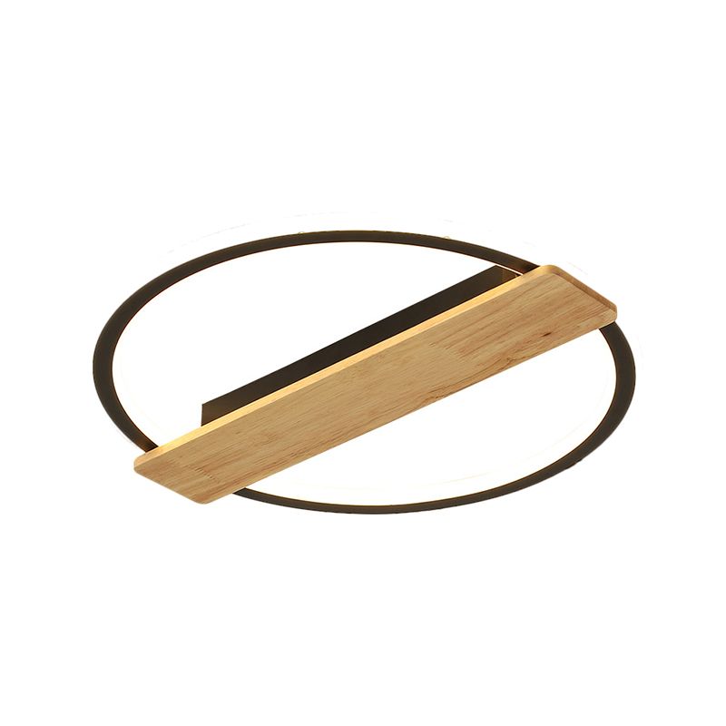 Metallic Ring Flush Mount Lamp Simple Black/Gold LED Ceiling Fixture with Plank Deco in Warm/White Light, 16.5"/20.5" Wide