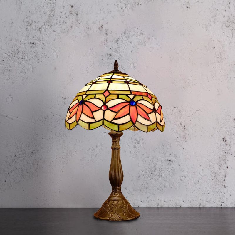 1 kop Dome tafellamp barokke stijl geel/groen/oranje gebrandschilderd glas nachtkastje lamp met blad/bloempatroon
