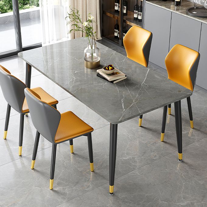 Rectangle Industrial Sintered Stone Dining Table 4 Legs Carbon Steel Base Table for Home