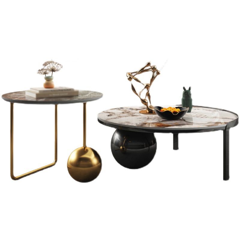 Round Slate Coffee Table Contemporary Three Legs White Cocktail Table