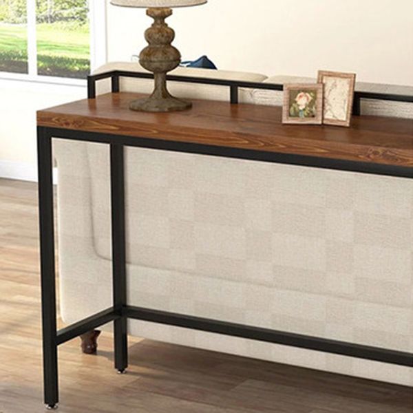 Rectangle Pine Wood Top Bar Table Luxurious Bar Table with Trestle Base in Black