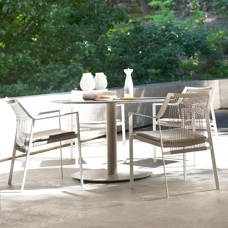 Industrial Outdoors Dining Chairs with Rattan Back and Aluminum Base
