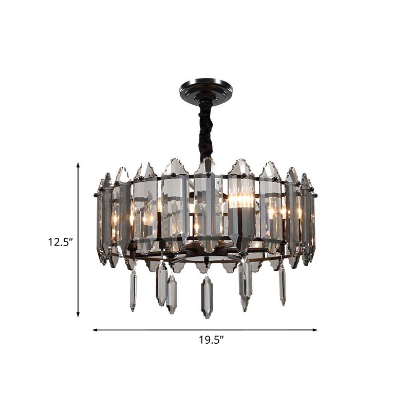 Lampadario a soffitto della camera da letto circolare moderna Crystal 6 teste Black sospeso Luce a sospensione