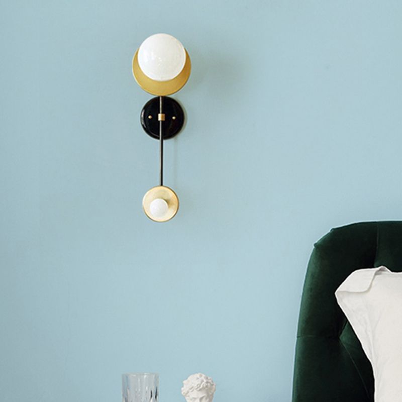 2 Heads Global Sconce Modernism Opal Glass Wall Mounted Light Fixture in Black and Gold