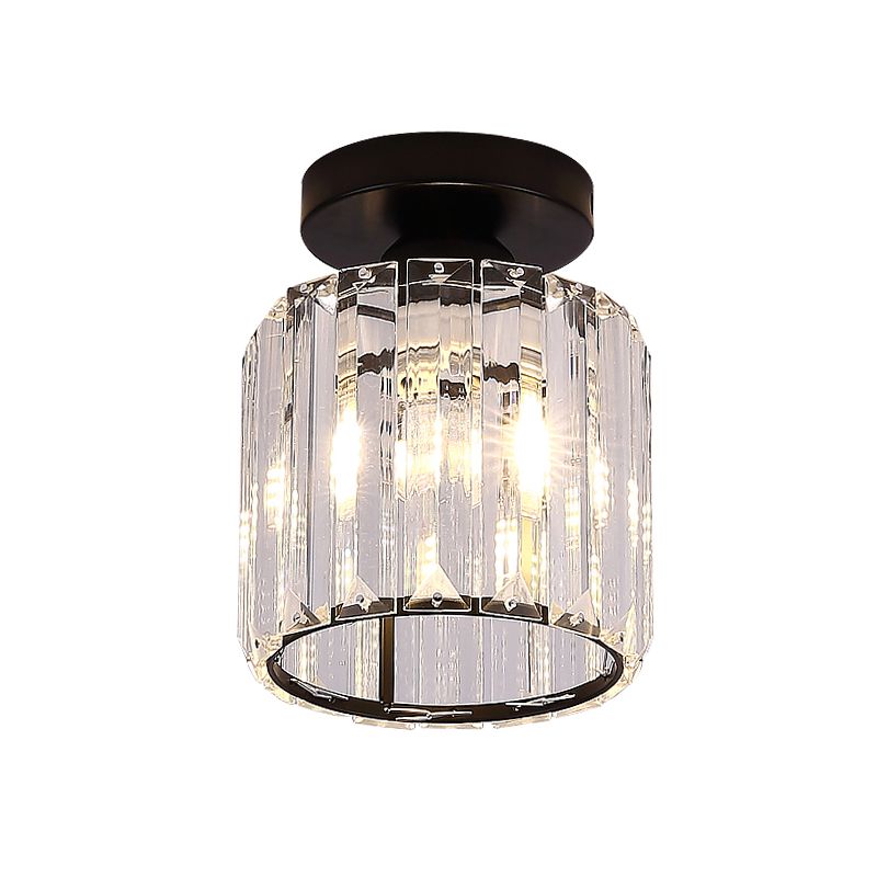 Clear Glass Cylinder Flush Light Fixture Modernist 1-Light Flush Mount Ceiling Lamp in Black for Corridor
