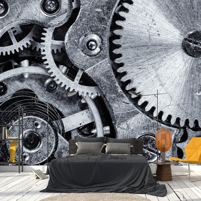 Industrial Style Metal Gear Mural Mildew Resistant Wall Covering for Repair Shop