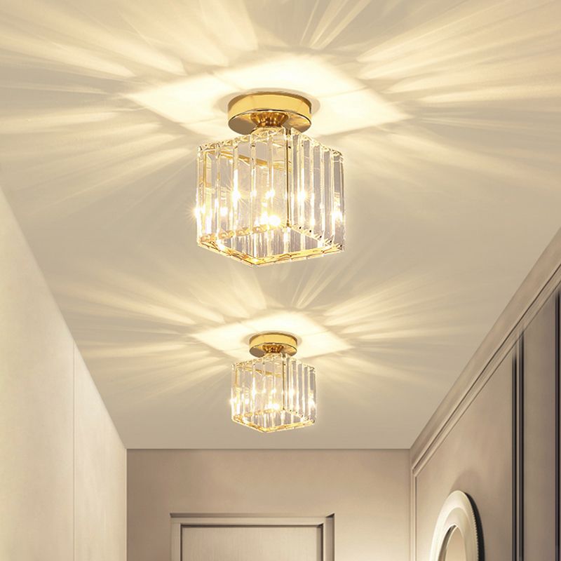 Modern Ceiling Light Minimalist Flush Mount Ceiling Light Fixture with Crystal Shade