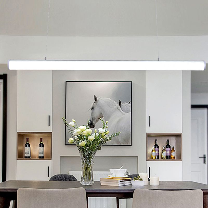 Moderne lineare Insel Kronleuchter Lichter Acrylinsellampen im weißen Finish