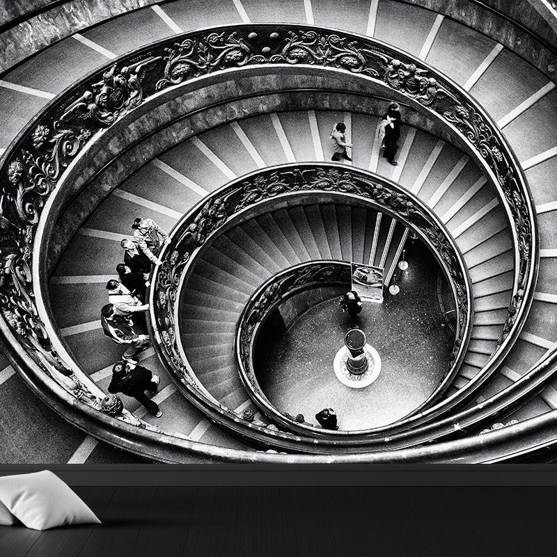 Dark Grey Spiral Stairway Mural Decal Moisture Resistant Modern Bedroom Wall Covering