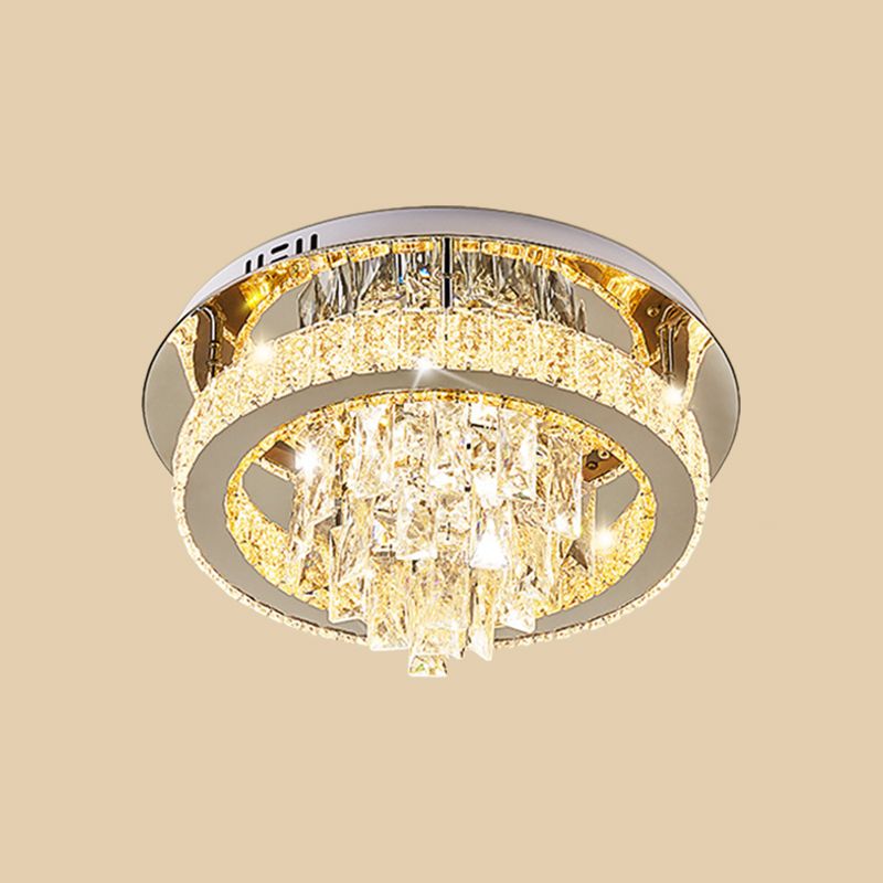LED Ring Flushmount Modernism Chrome Faceted Crystal Close to Ceiling Light for Living Room