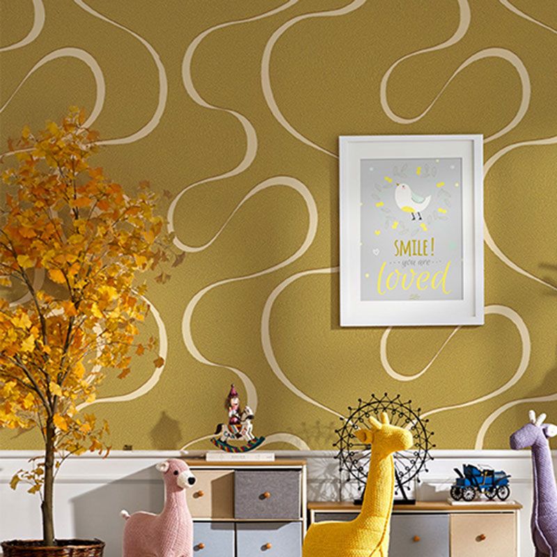Simple Waving Lines Wall Art fin Neutral Color Guest Room Wallpaper Roll, 33' by 20.5"