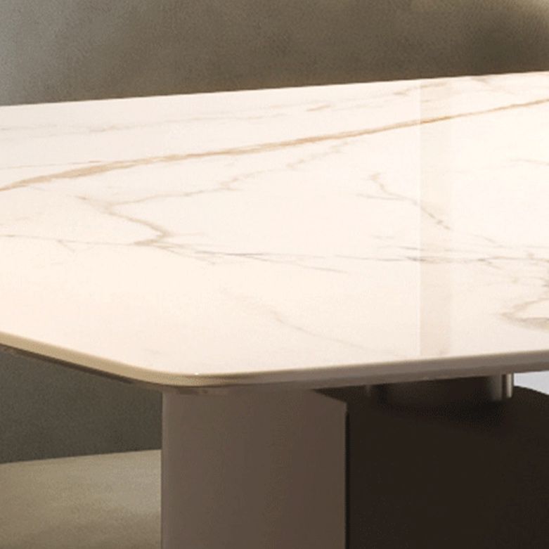 Traditional Luxury Dining Table Rectangle Double Pedestal Table with Steel Base