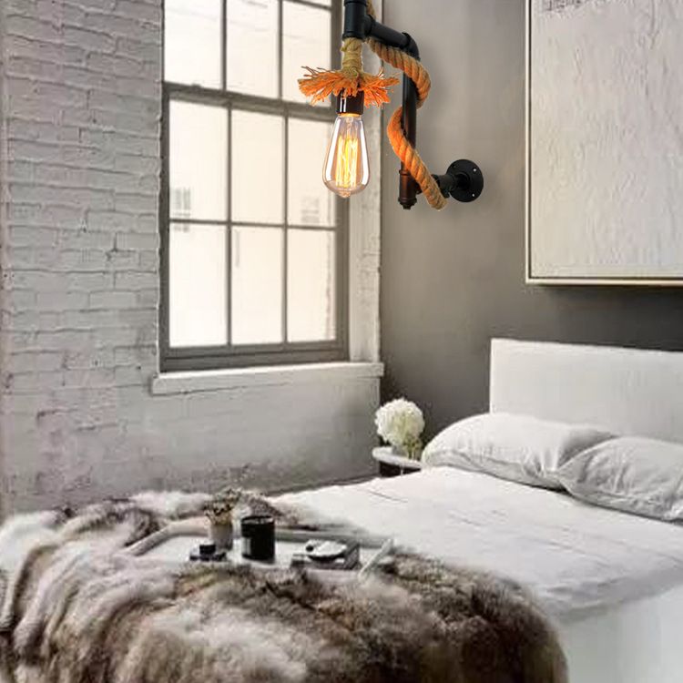 Industrial Style Wall Light Sconce Creative Jute Rope with Metal Plumbing Pipe