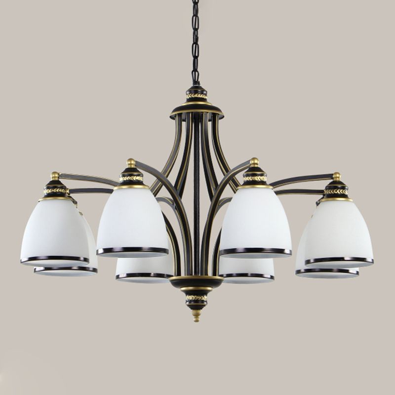 American Metal Chandelier Branch Black Pendant Lamps with White Glass for Living Room