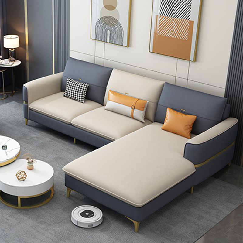 Scandinavian Faux Leather Sofa Square Arm Sofa with 2 Pillows