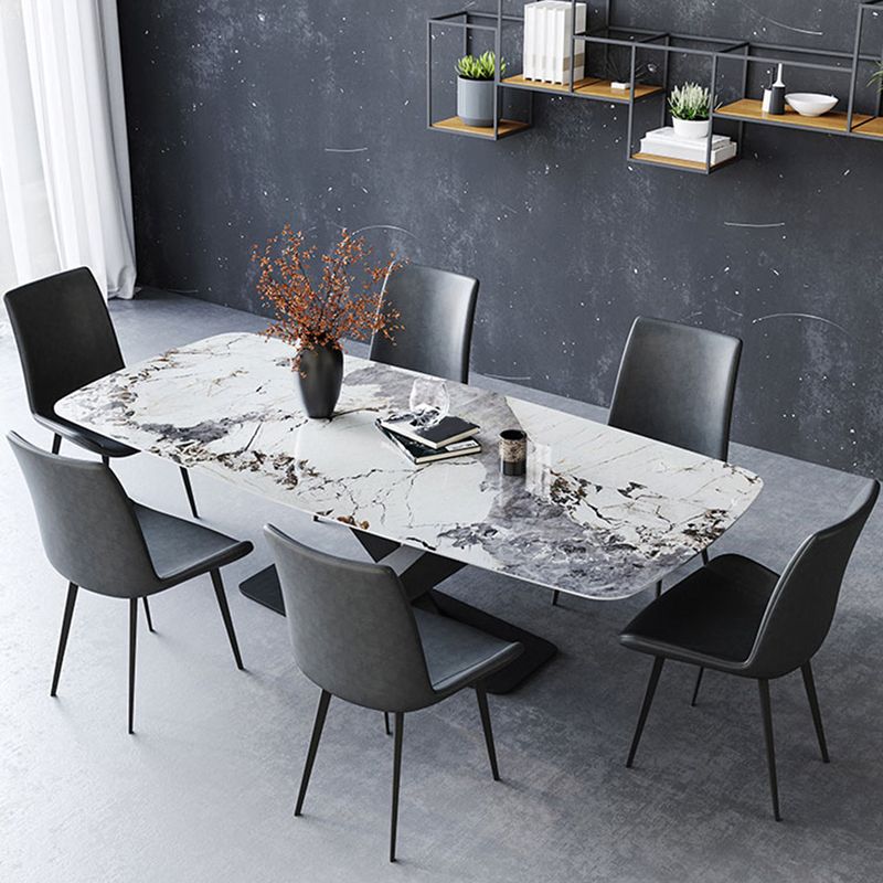 Stone Top Dining Table Rectangle Dining Table with Pedestal for Kitchen