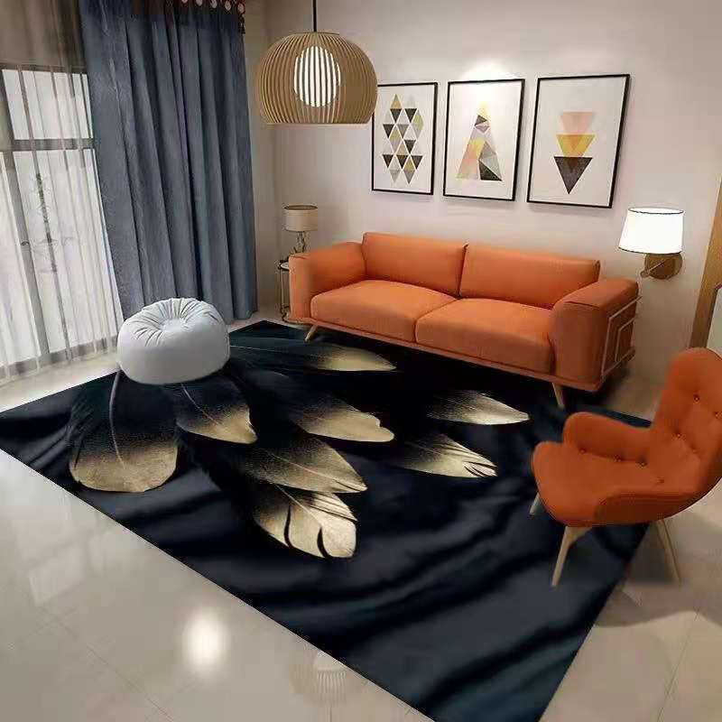 Black Modern Rug Polyester Wave Point Rug Non-Slip Backing Rug for Living Room