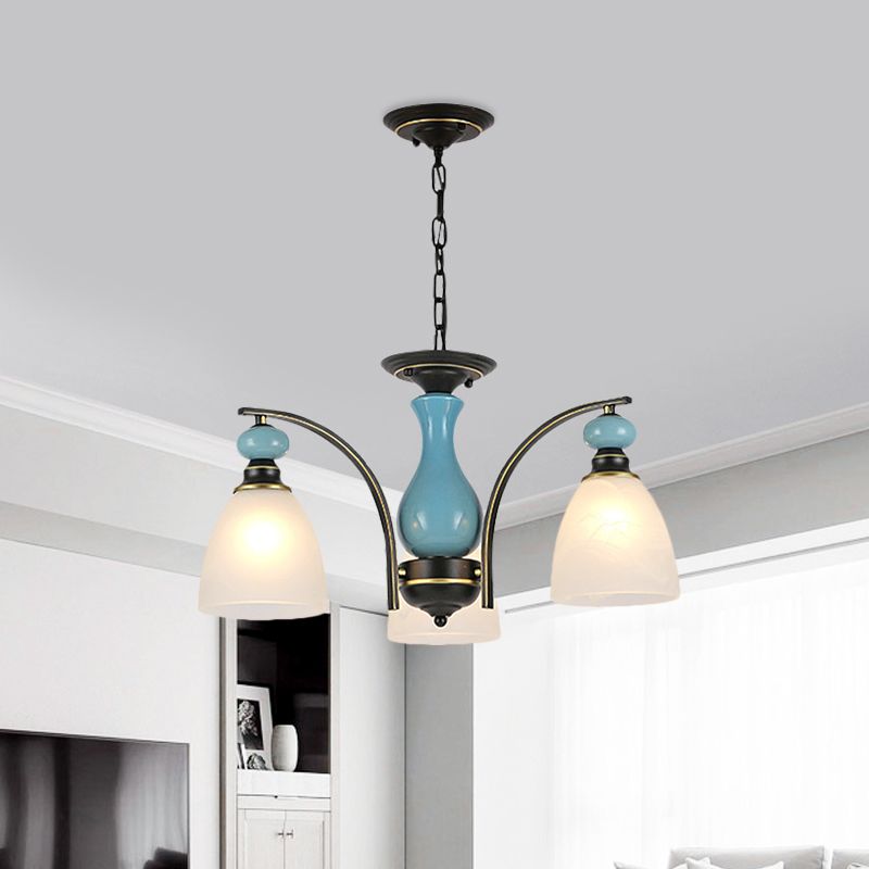 Tonalità a cupola retrò pendente sospeso 3/5/8 luci lampadario glassato lampadario dell'illuminazione in nero e blu