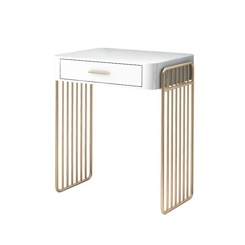 Glam Vanity Desk in White with Drawers Dressing Table with Metal Base