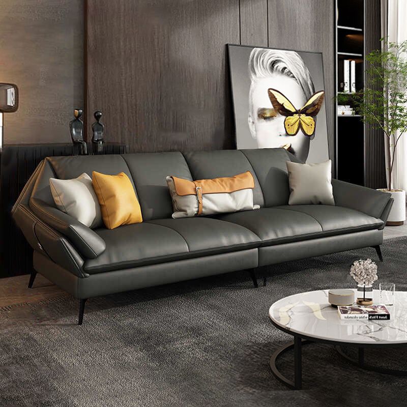 Down Fill Cushions Leather Living Room Pillow Top Arm Modular Sofa & Chaise