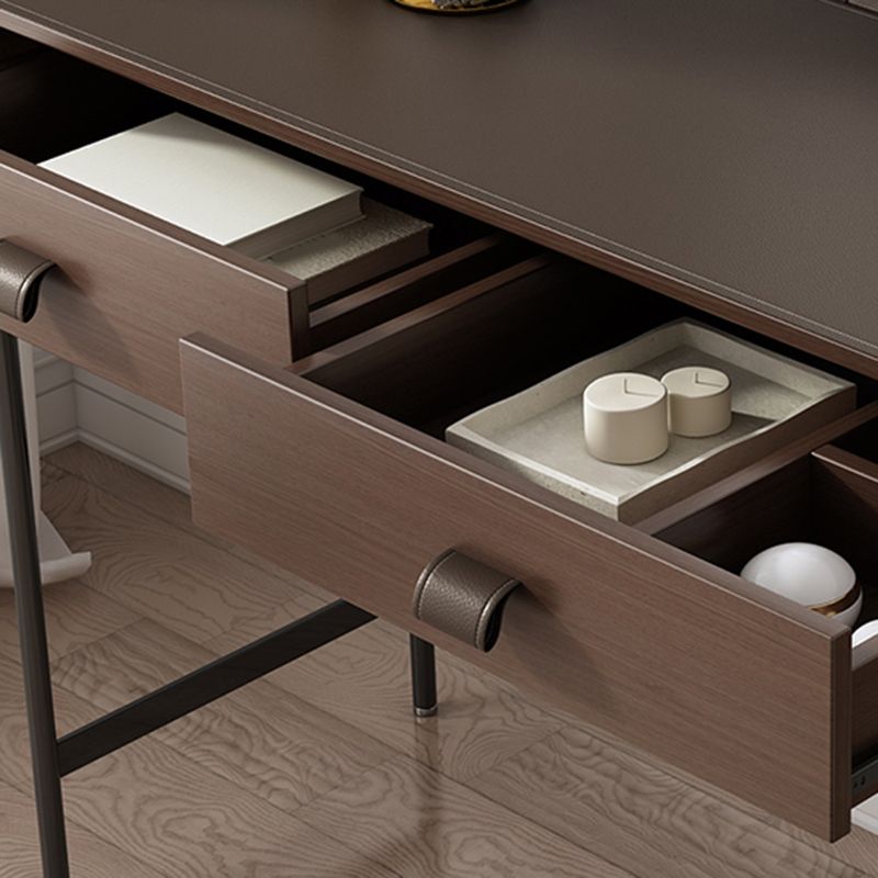 2 Drawers Dressing Table 30.7" High Vanity Set with Stool in Brown