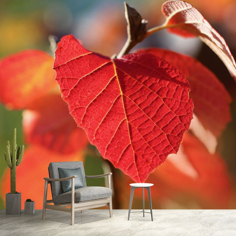 Leaves Plant Wallpaper Murals Stain Resistant Wall Covering for Living Room