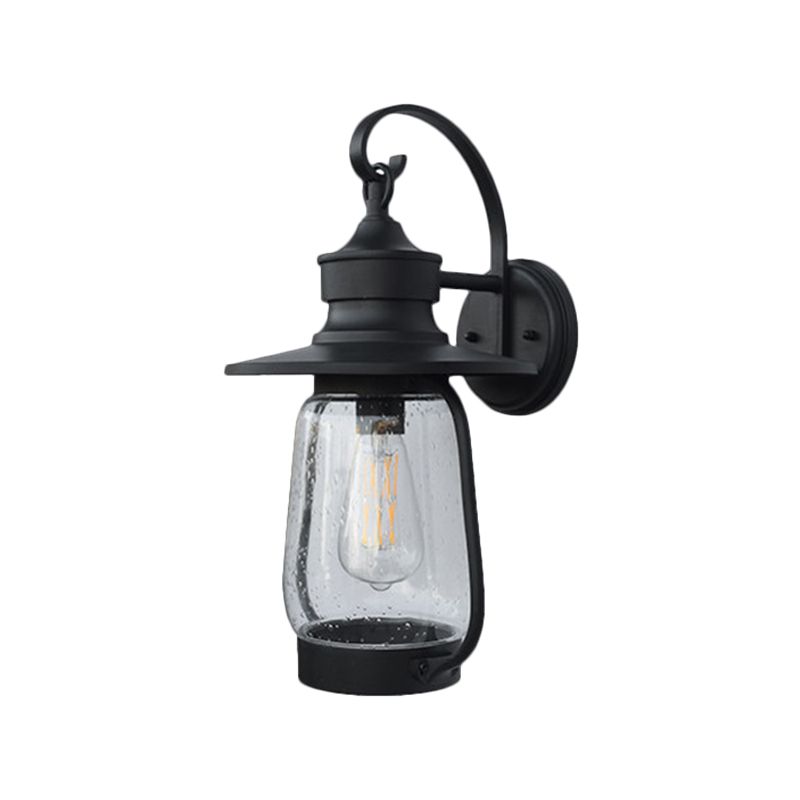 1 Bulb Seedy Glass Wall Mounted Light Farmhouse Black Urn Doorway Wall Lamp Fixture