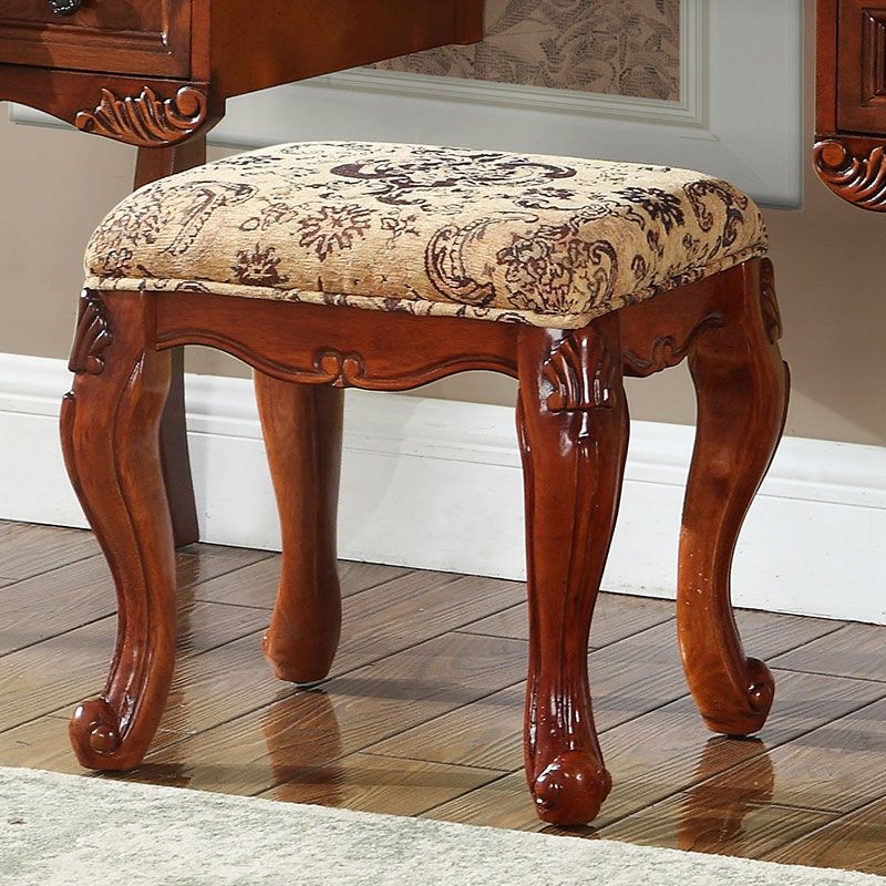 18.89" Wide Brown Vanity Set with Mirror Glass Make-up Vanity with 5 Storage Drawers