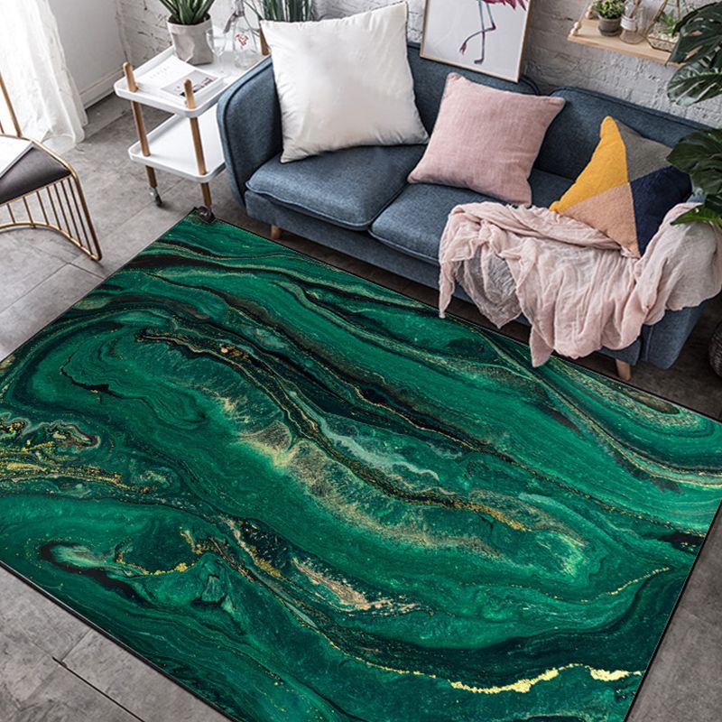 Green Study Rug Contemporary Abstract Rug Polyester Anti-Slip Backing Washable Area Rug