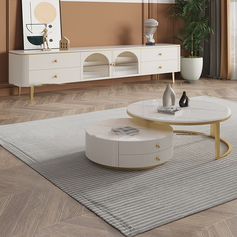 Frame Nesting Coffee Table Set Slate Glam Coffee Table with Drawers